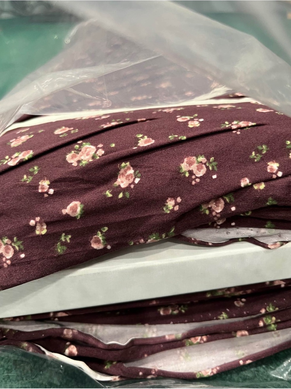 Floral Burgundy Fabric - Pink Rose Print